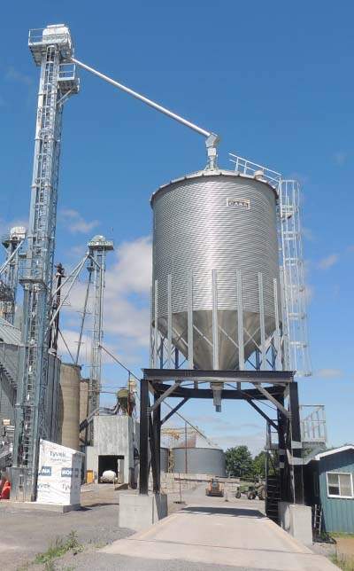Transportation Silo over the scale at the EMbrun Co-op Grain Elevators site.